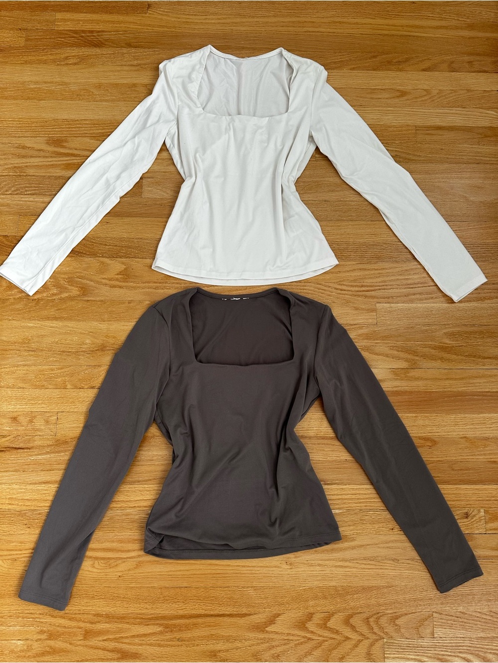 H&M Long Sleeve Square Neck Tops - White and Charcoal